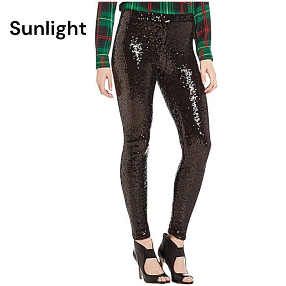 Gianni Bini Women Black Sequin Stretch Leggings Pull On Pant Size M - Picture 1 of 10